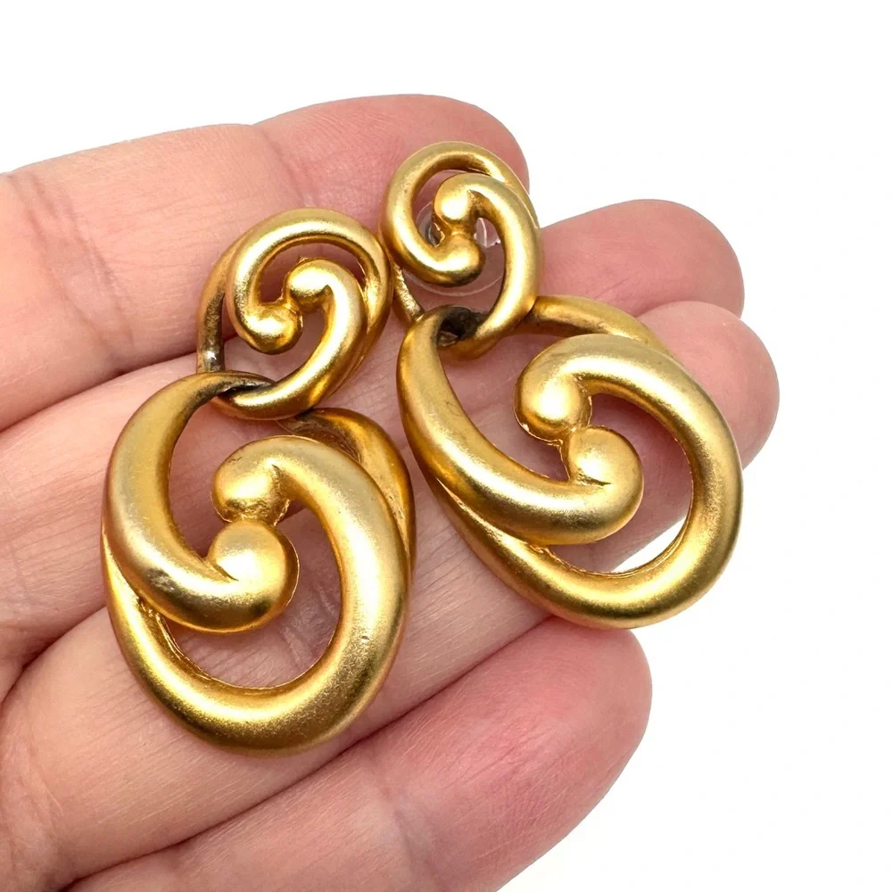 Vintage Goldtone Swirl Drop Doorknocker Earrings
